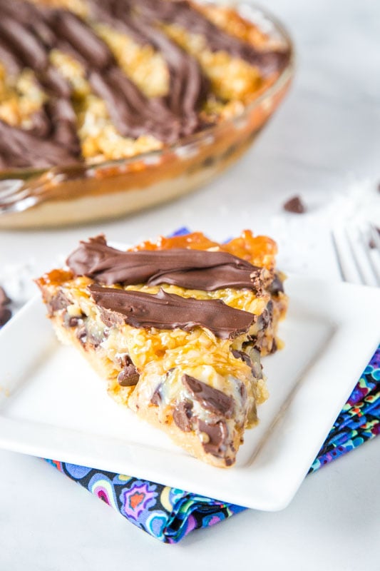 slice of samoa pie on a plate