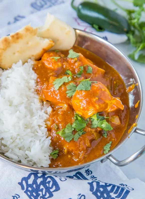 chicken vindaloo in a bowl with rice
