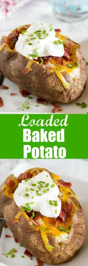 Loaded Baked Potato Recipes - perfect baked potatoes that are topped with cheese, bacon, sour cream and chives! A great side dish or even dinner idea! 