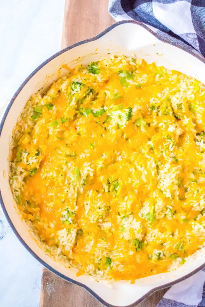 melted cheese on broccoli rice casserole