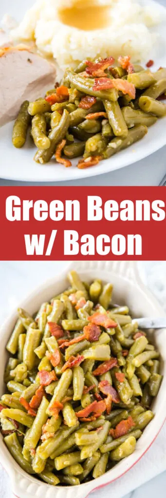 close up of green beans and bacon