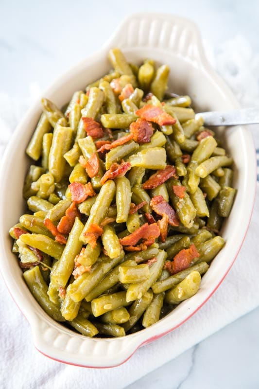 bowl of green beans with spoon