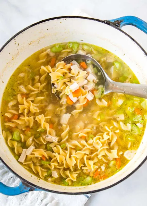 leftover turkey soup in a pot