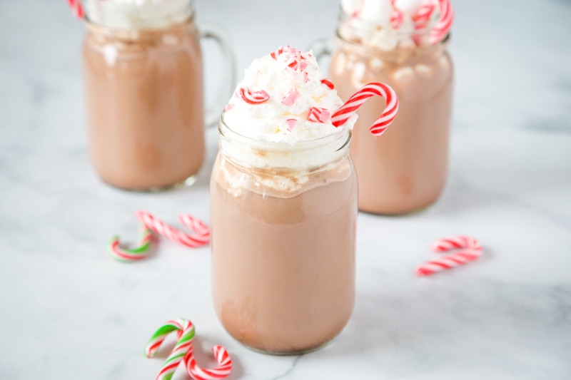 Peppermint Hot Chocolate Recipe - a creamy hot chocolate recipe with a hint of peppermint that is perfect for the holidays and chilly days!