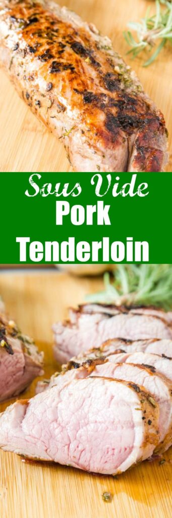 close up of sous vide pork tenderloin on cutting board