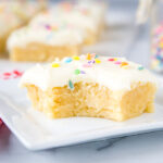 cropped in of sugar cookie bar with bite taken out of it