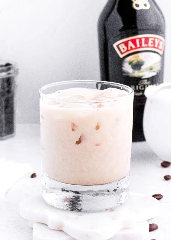 baileys white russian in a glass with ice