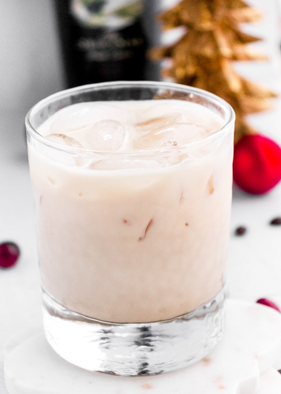 white russian cocktail in a glass with ice