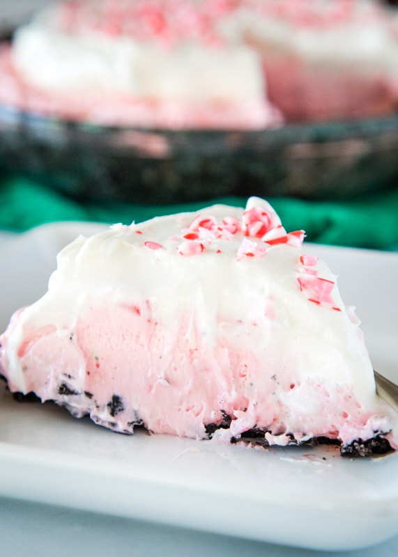 peppermint cheesecake on white plate
