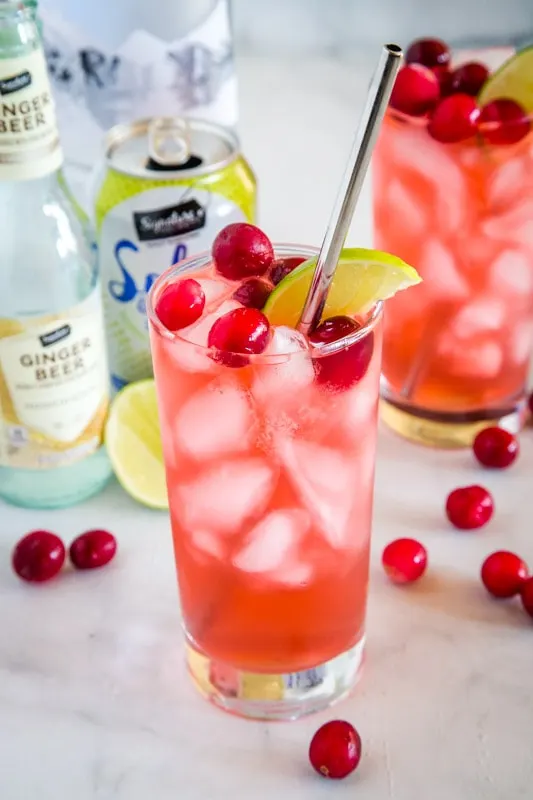 cranberry vodka with ginger beer in a glass
