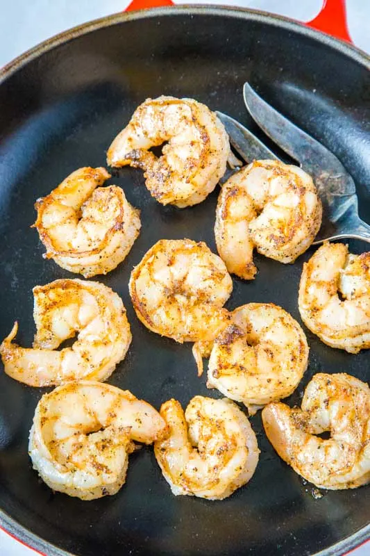 Cooked shrimp in skillet