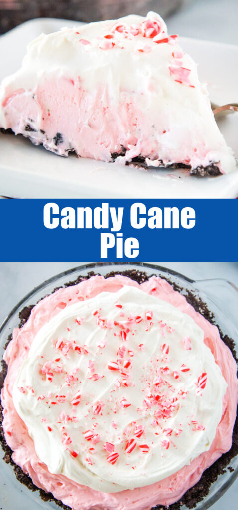 close up candy cane pie slice for pinterest