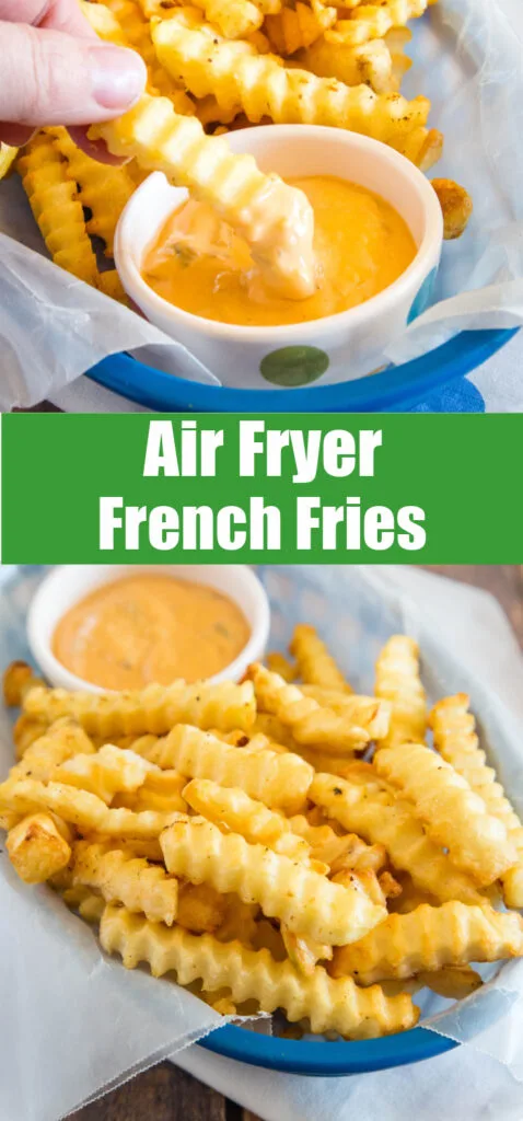 college of french fries in a basket with dipping sauce