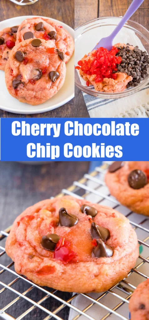 collage of making cherry chocolate chip cookies