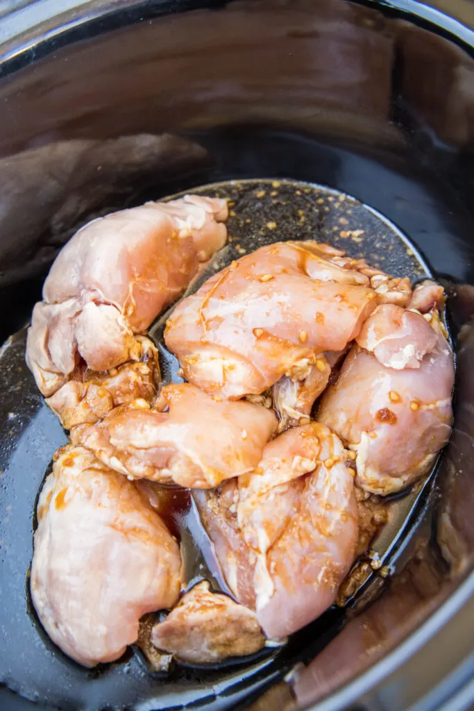 chicken in the crock pot with teriyaki sauce
