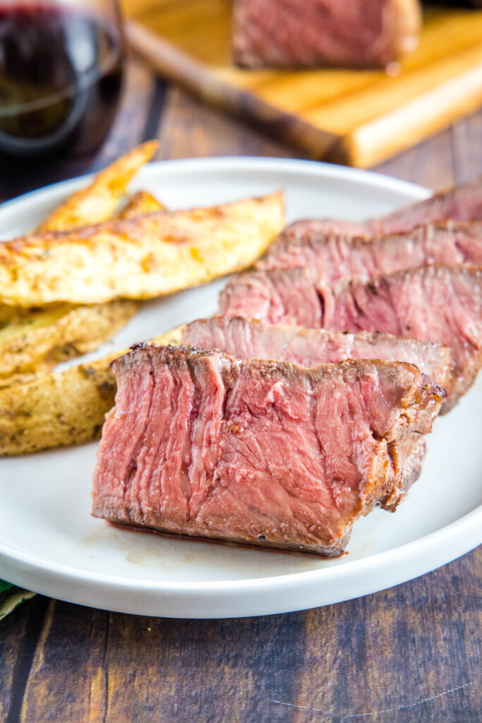 sliced steak on a plate