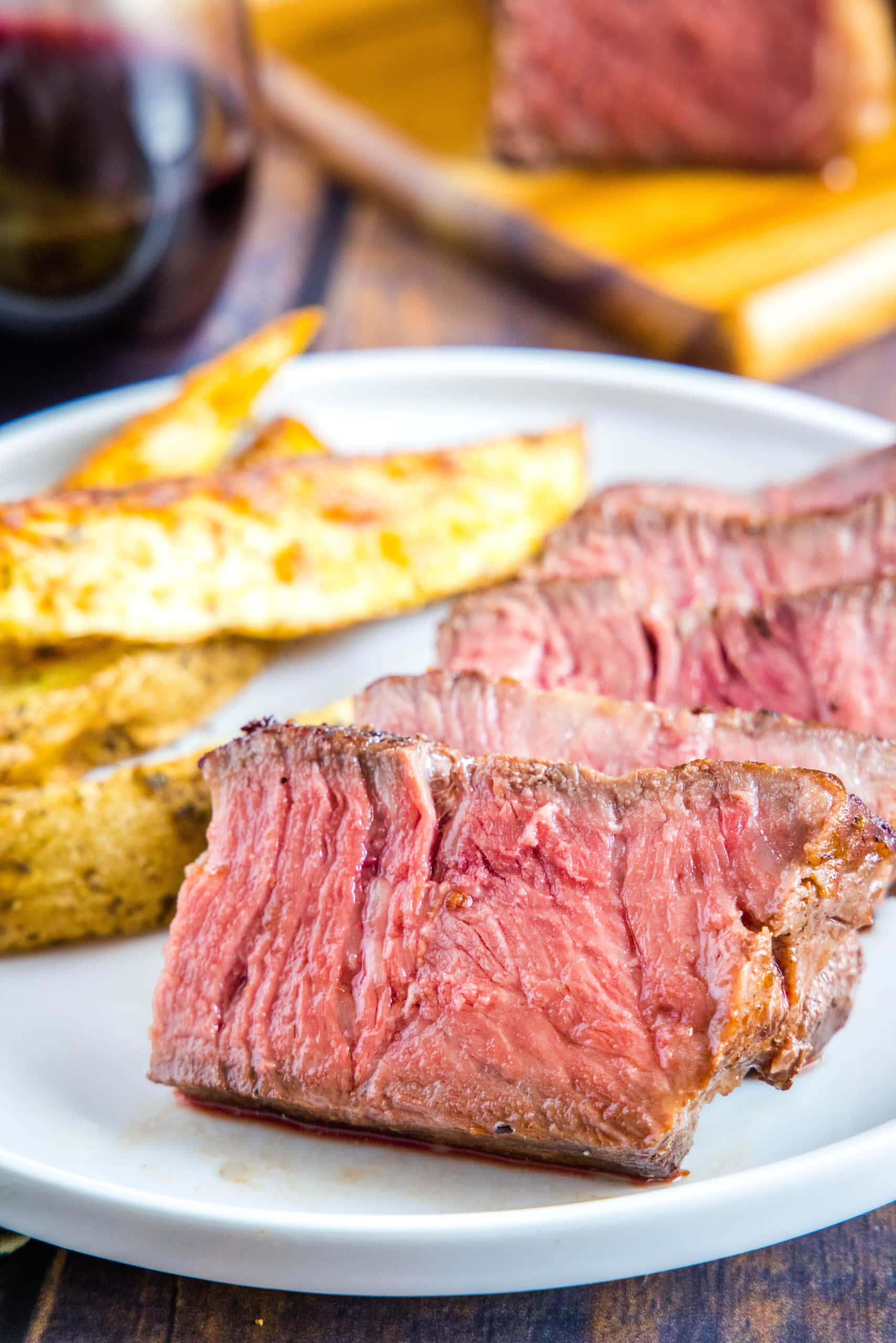 sous vide steak sliced on a plate