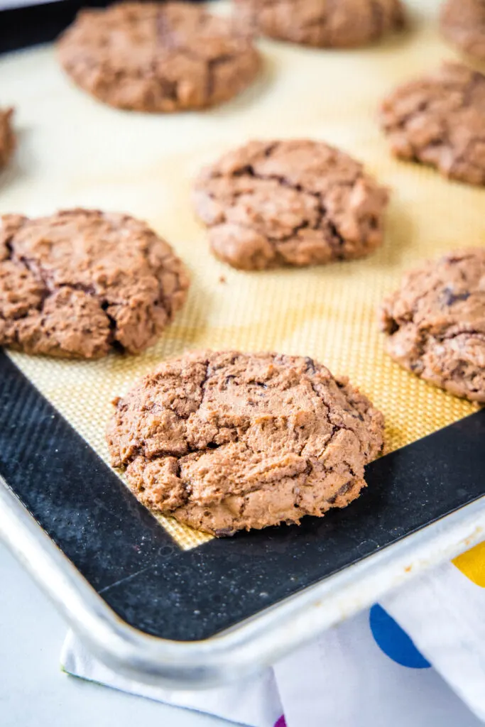 baked brownie cookies on baking sheet