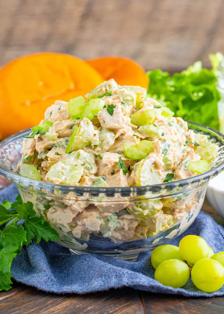 chicken salad with grapes in a serving bowl