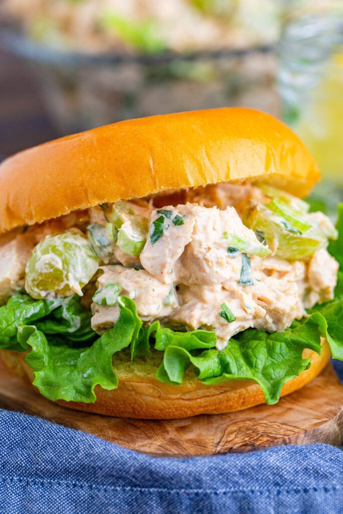 chicken salad sandwich on a bun