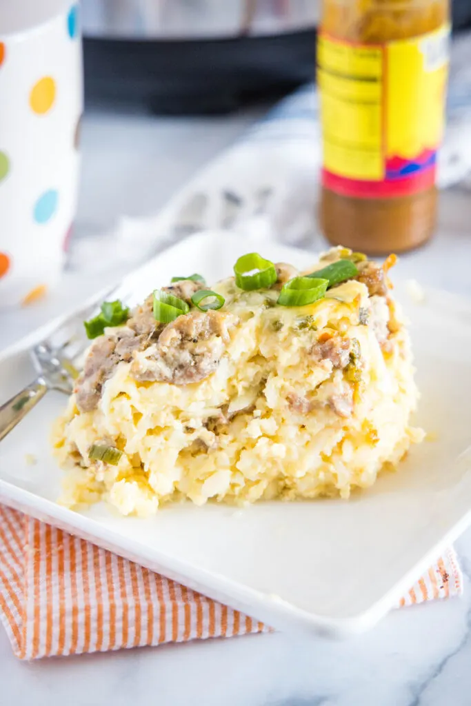 breakfast egg bake with sausage on a plate