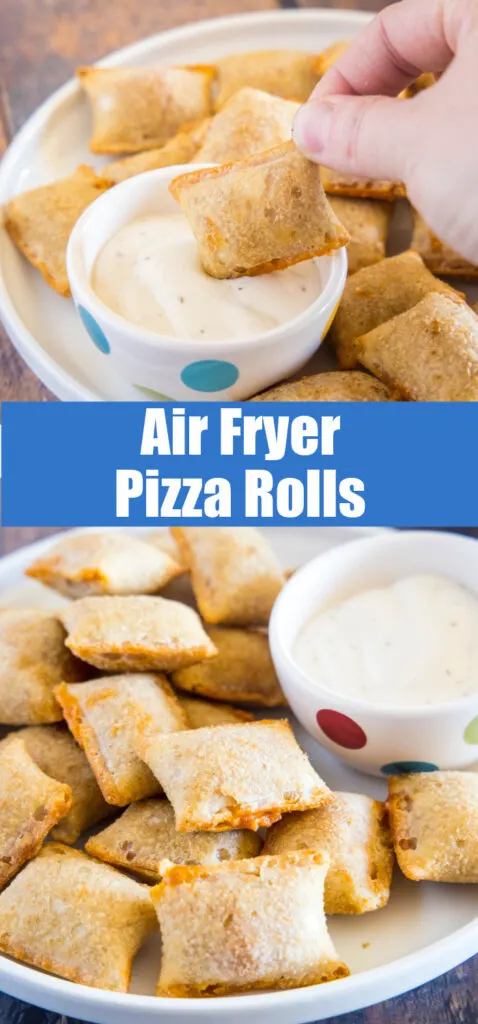 air fryer pizza rolls on a plate with ranch sauce