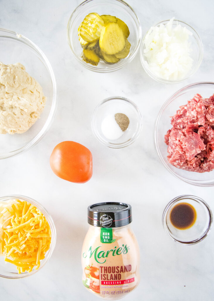 Ingredients for cheeseburger pizza