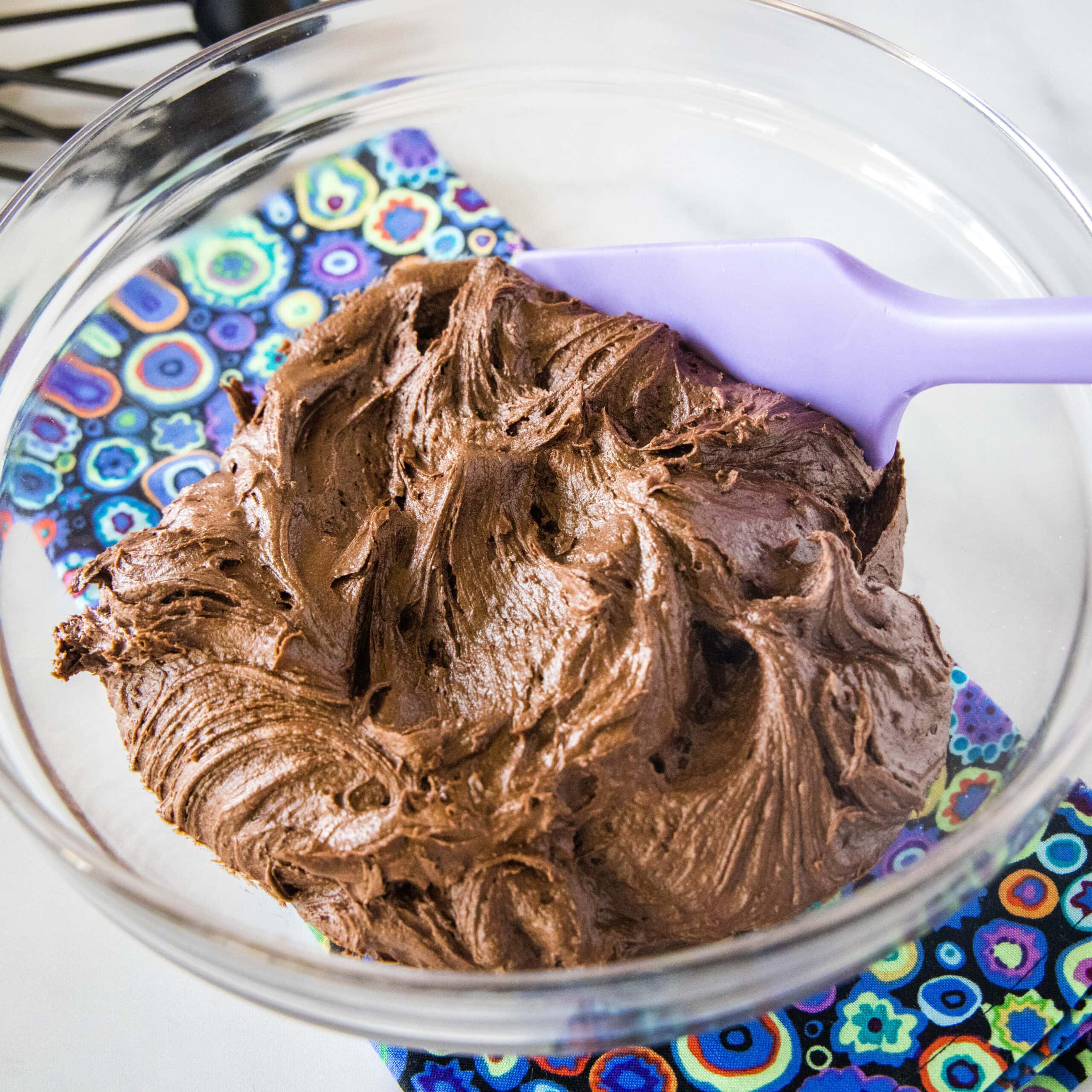 chocolate buttercream frosting in a bowl