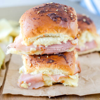 close up of ham and cheese sandwich