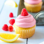 close up of lemon raspberry cupcakes