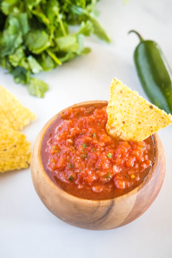 looking down on a bowl of salsa