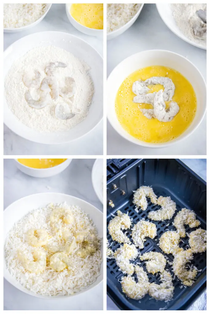 collage of how to bread coconut shrimp