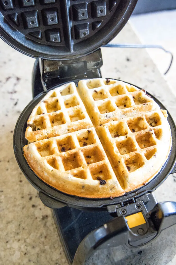 cooked waffle on waffle iron