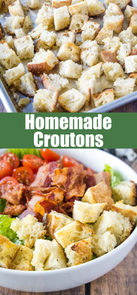 close up of homemade croutons