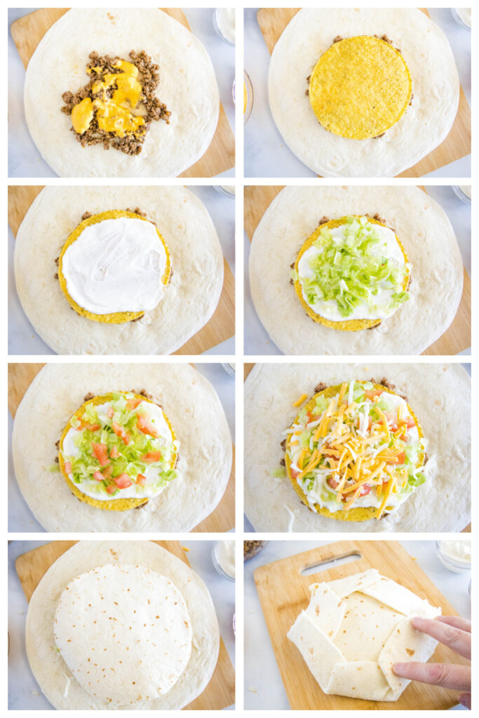 how to collage of filling a crunchwrap supreme