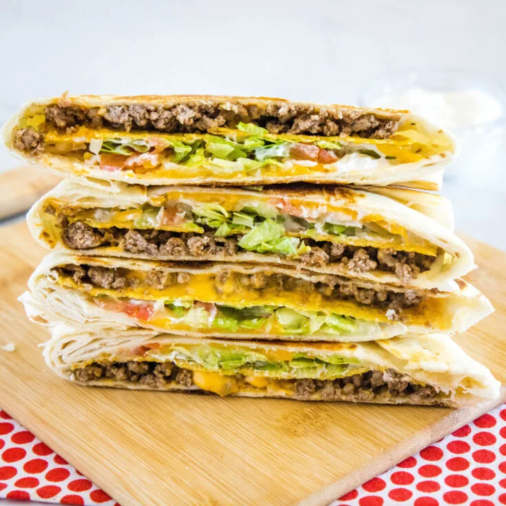 close up of stack copycat taco bell crunch wrap