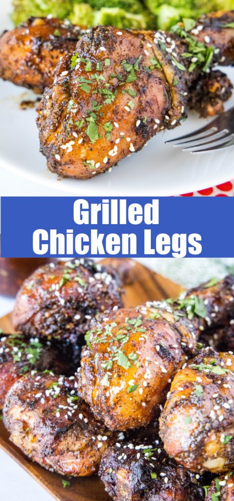 pinterest collage of grilled chicken legs close up