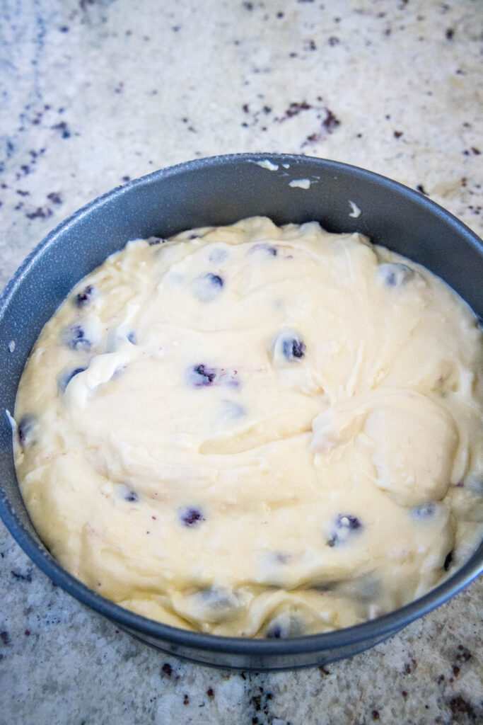 cake batter in pan ready for oven