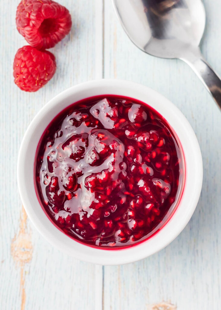 raspberry sauce in a small bowl