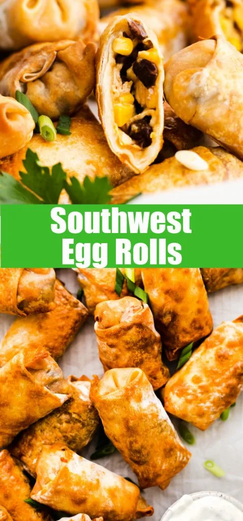 close up of egg rolls for pinterest