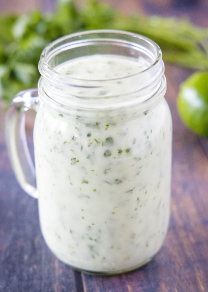 a mason jar with cilantro lime dressing