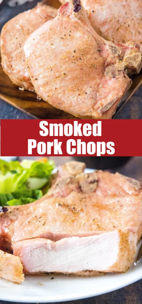 close up smoked pork chops for pinterest