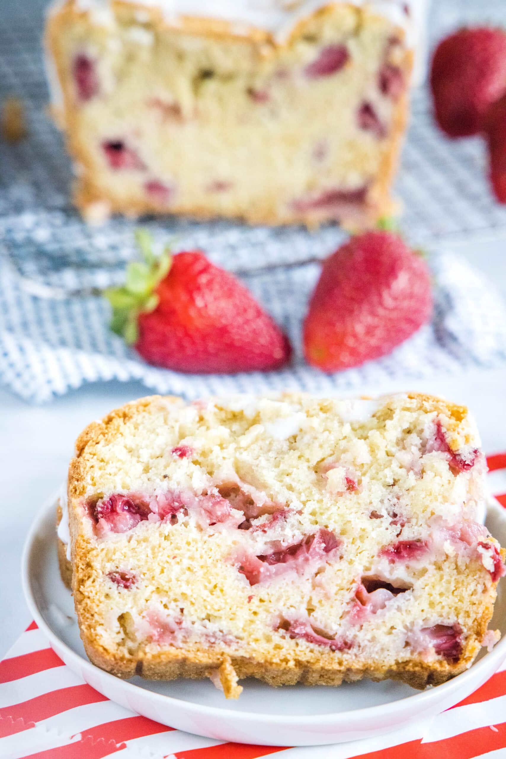 slice of strawberry bread on a plate