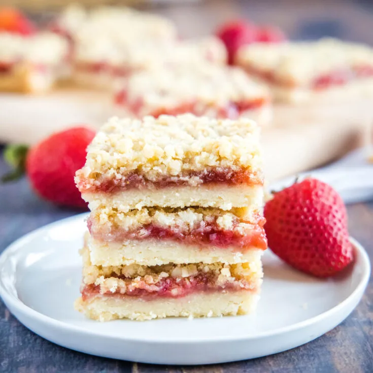 close up strawberry bars on a plate