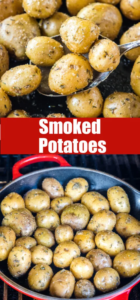 close up smoked potatoes in the skillet