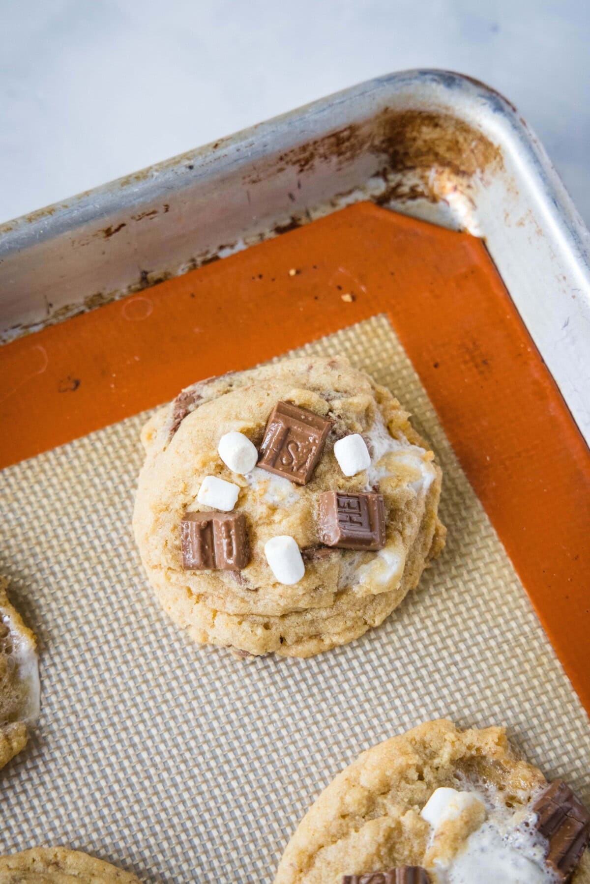 baked cookie on a cookie sheet