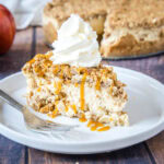 close up of apple crisp cheesecake