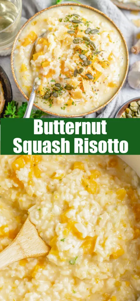 collage of butternut squash risotto for pinterest