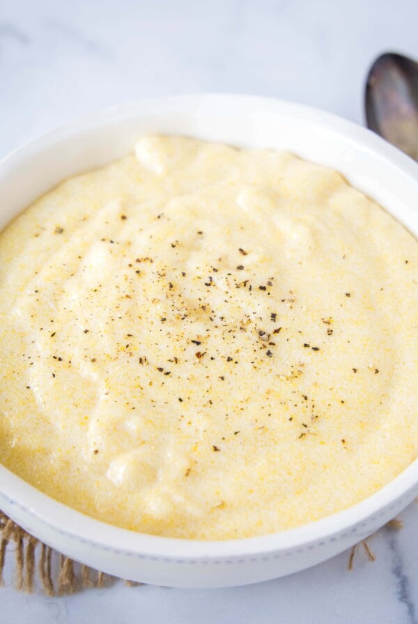 close up of polenta in a bowl