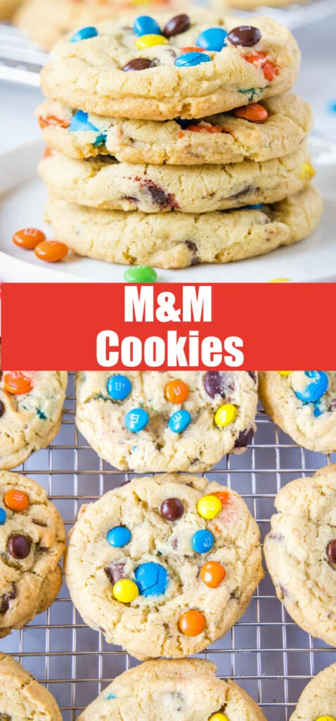 close up of M&M cookies for pinterst collage
